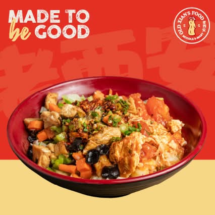 Hot Spicy Oil On Tomato Egg & Mixed Veggies / 油泼西红柿鸡素臊子面